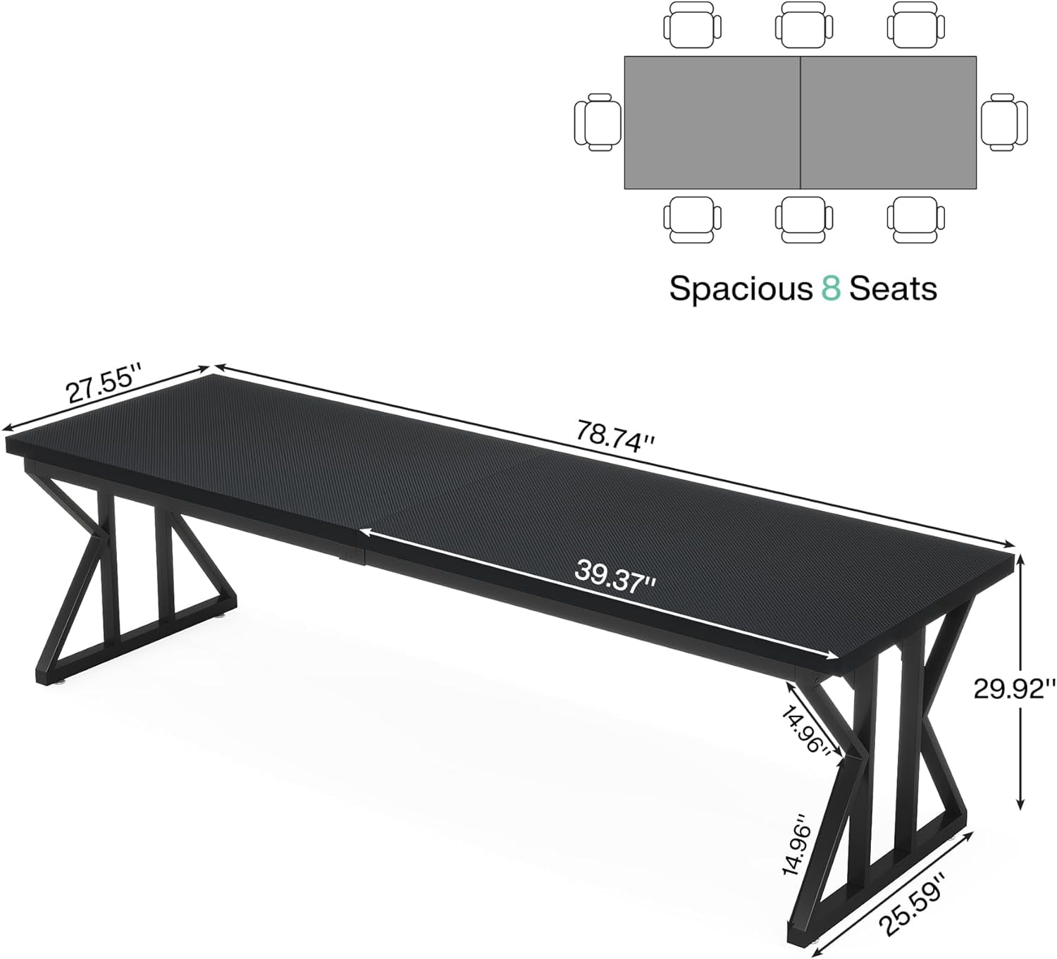 Tribesigns 78.7 Inches Long Computer Desk, Two Person Desk Large Executive Office Desk, Double Desk Study Writing Table for Home Office (Black)