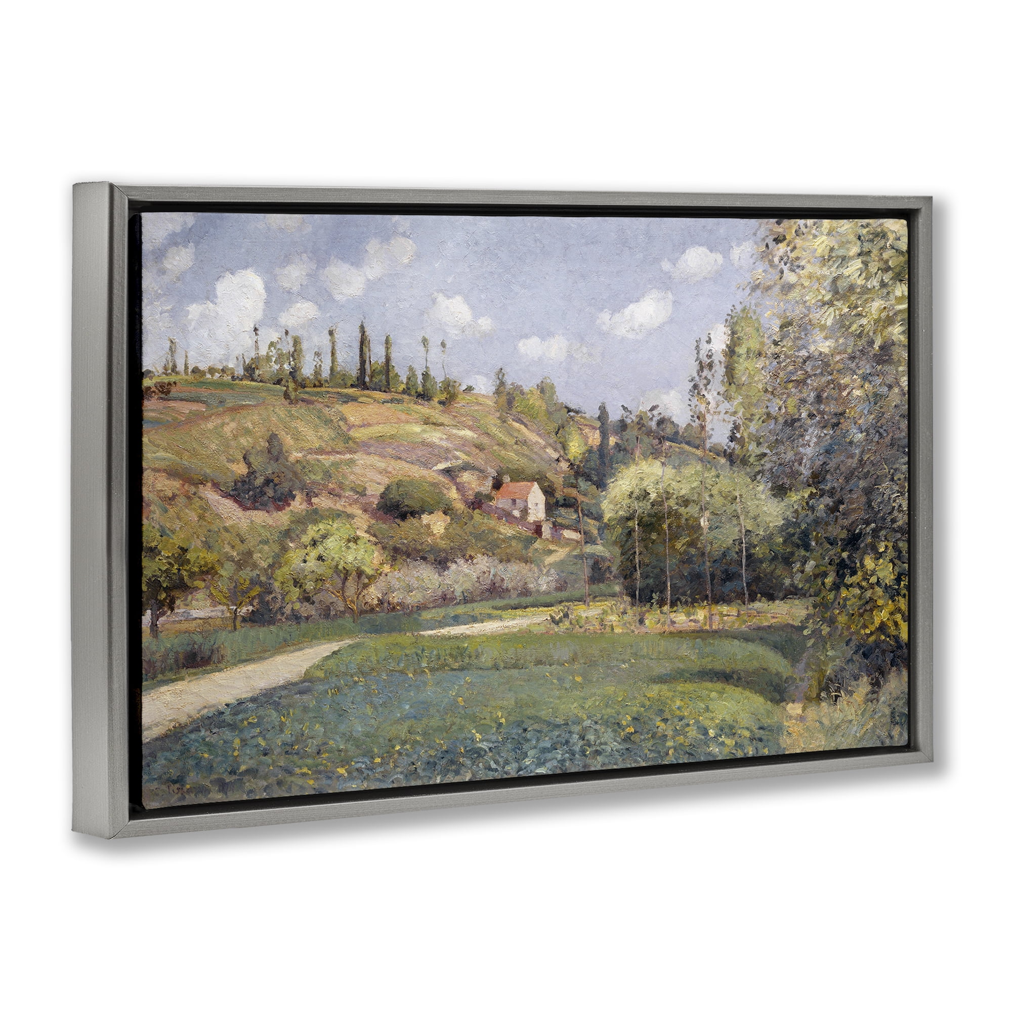 Stupell Industries Rolling Green Hillside Landscape & Nature Painting Gray Floater Framed Canvas Art Print Wall Art, 25 x 17