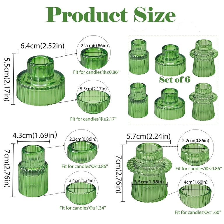 Hidawn Green Glass Candlestick Holders, 6-Pack photo 4