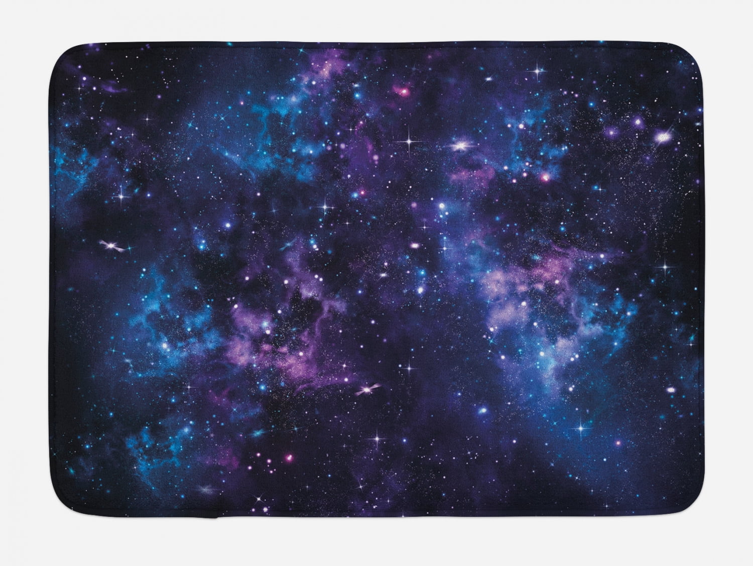 Space Bath Mat, Mystical Sky with Star Clusters Cosmos Nebula Celestial Scenery Artwork, Non