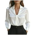 thumbnail image 2 of ClodeEU Women's Silk Blouse,Long Sleeve V Neck Shirt,Casual Elegant Satin Slim Tops White,Womens Plus S, 2 of 3