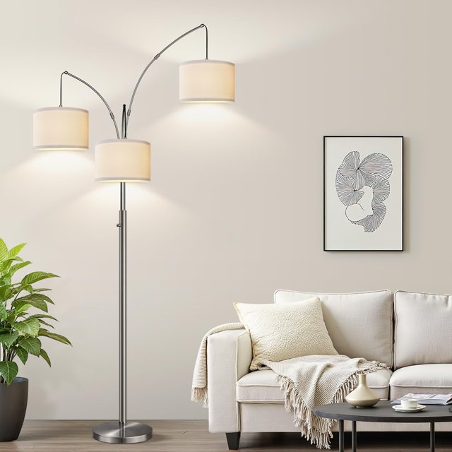 Lámpara de pie Nintiue regulable de 3 luces, 203 cm, níquel cepillado