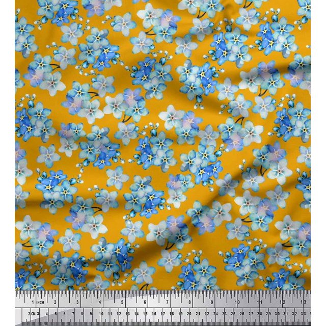 Soimoi Poly Georgette Fabric Scorpion Grasses Floral Decor Fabric Printed Yard 52 Inch Wide