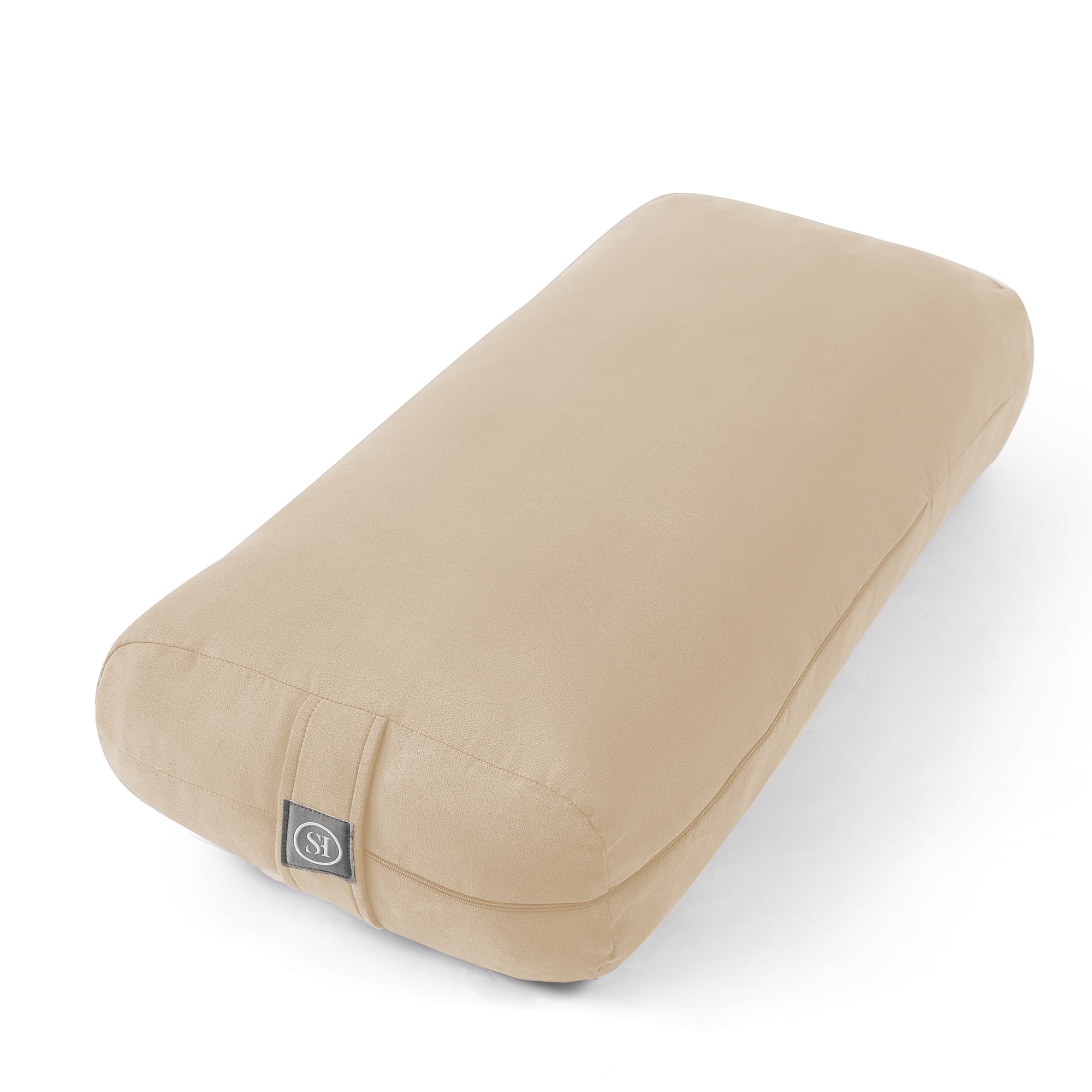 Yoga Meditation Cushion, 25" x 12" Rectangular Bolster with Removable Cover - Beige