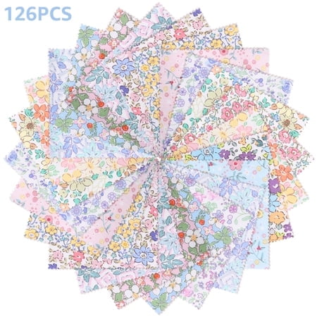 Evjurcn 126 Pzas de Cuadrados de Tela de Algodón para Acolchar 5x5 Pulgadas Paquete Encantador con Bordes Ondulados Tela Suave para Acolchar Sobras Florales para Coser Patchwork DIY