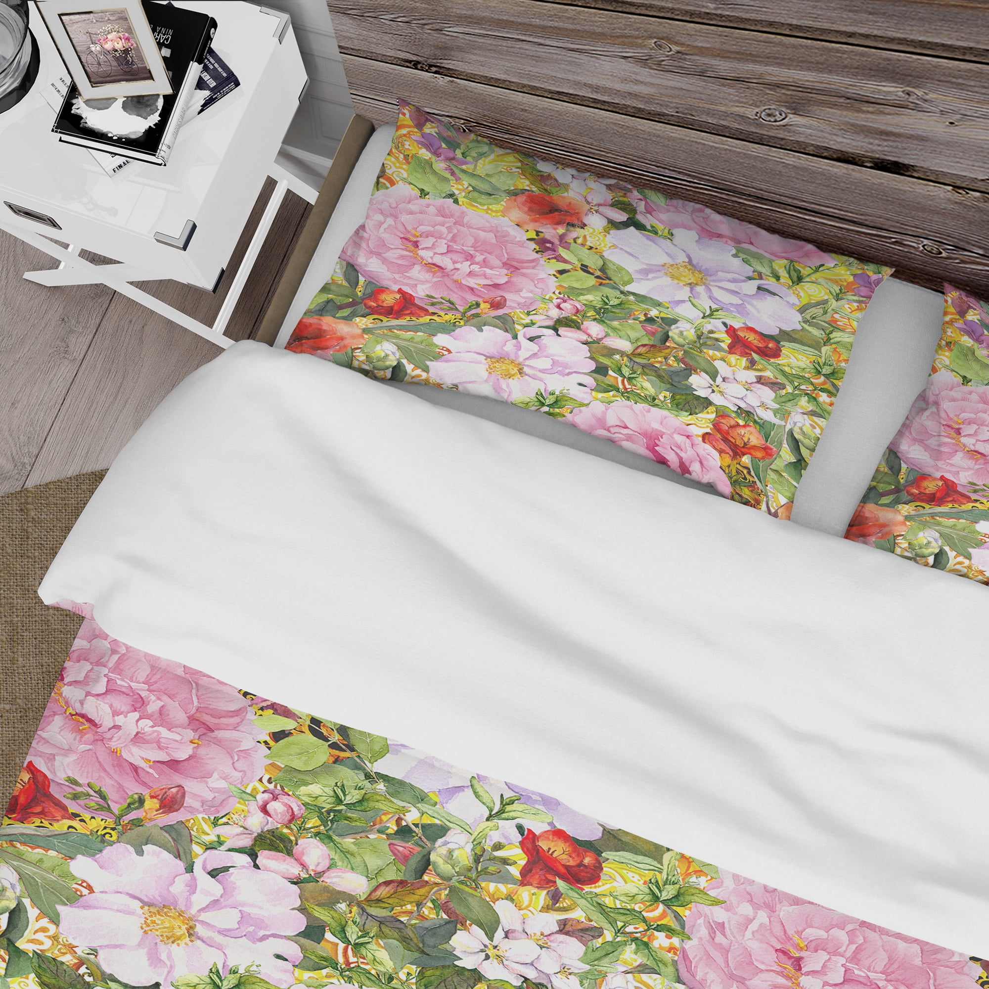 Designart 'Pink Botanical Meadow' Abstract Duvet Cover Set