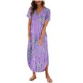thumbnail image 1 of Vestido de Manga Corta para las Mujeres, Vestido Casual de Cuello en V de Bolsillo de Impresión de Moda Sexy Hecho de Poliéster Ligero para el Verano, Vestido de Verano para las Mujeres, 1 of 5