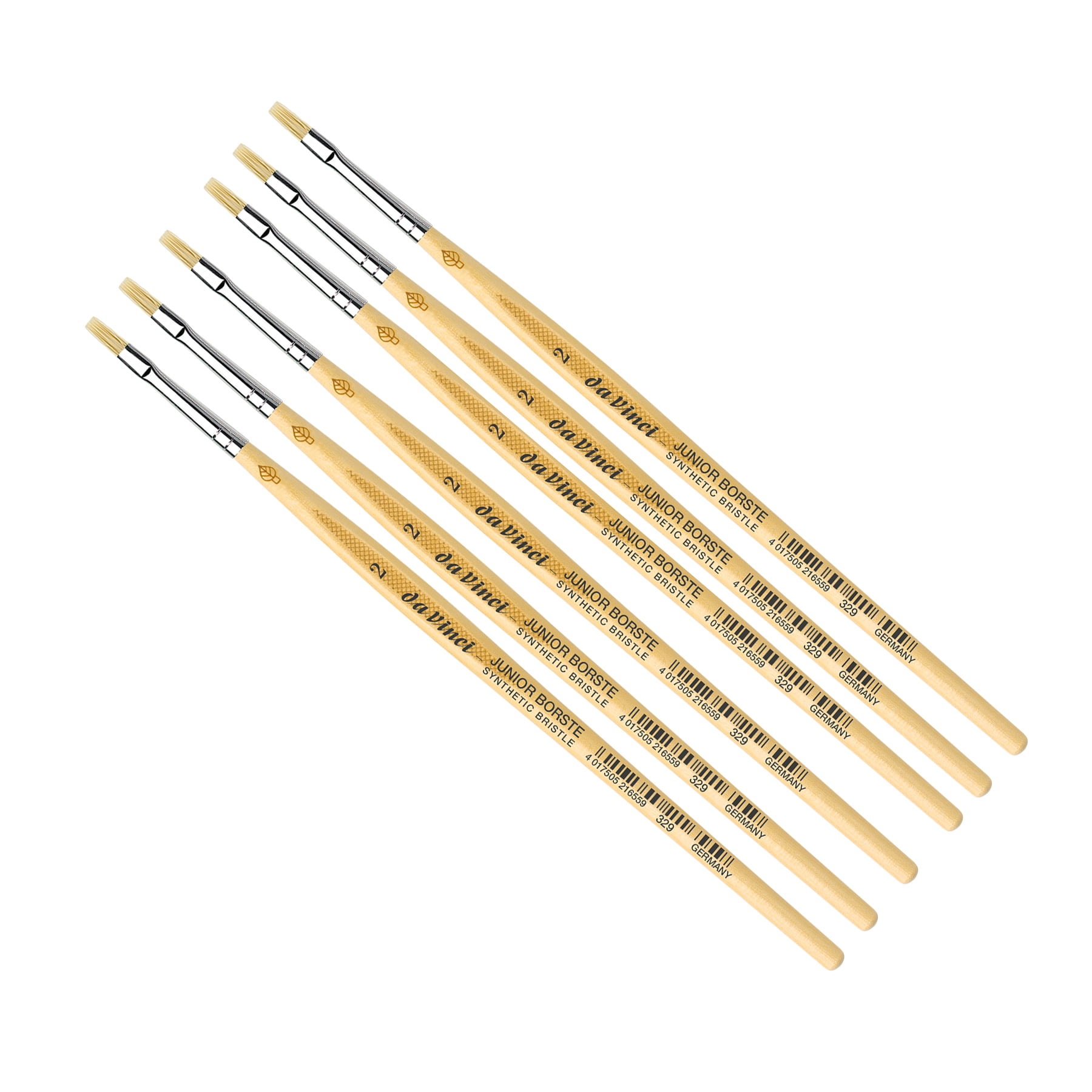 da Vinci JUNIOR BORSTE Synthetic Student Brush, Synthetic, Tempera, Flat, Series 329, Size 2, Pack of 6