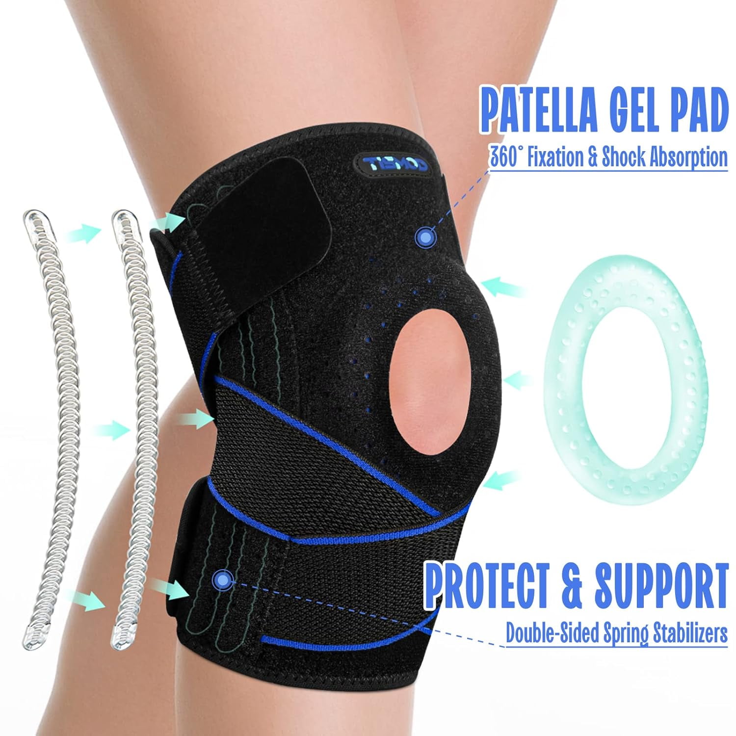 Knee Brace for Knee Pain, Adjustable Compression Support with Patella Gel Pad & Side Stabilizers, Knee Wraps for Men & Women, Meniscus Tear, Arthritis, MCL, ACL, Pain Relief, Working (Blue, Onesize)