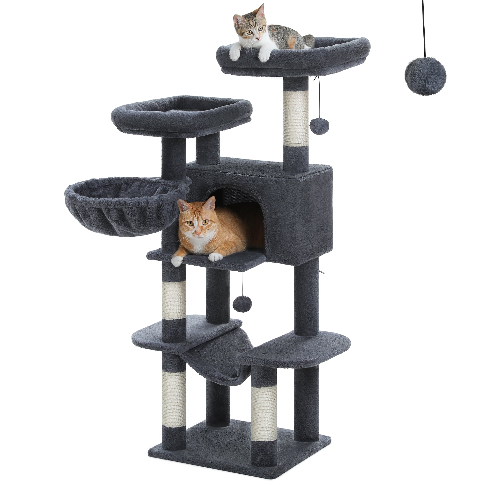 PAWZ Road 46.5" Large Cat Tree Multi-Level Cat Tower with Top Perchs&Big Condo Indoor Dark Gray