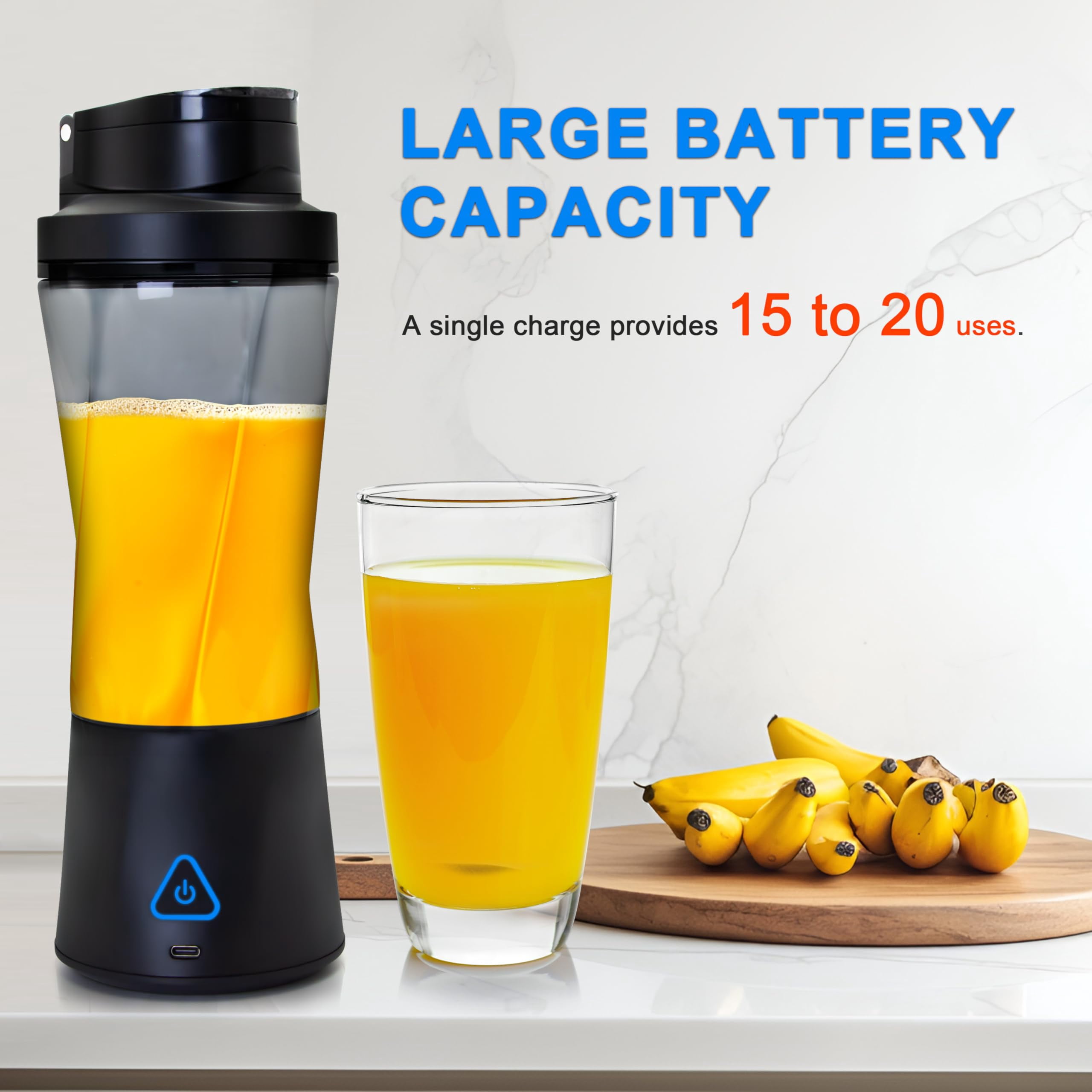 Elitzia Portable Blender for Smoothies 700ML and 6000mAh Rechargeable 6 Stainless Steel Blades 22000 RPM Personal Blender for Gym Office Kitchen XIP7 Waterproof Detachable Cup ETPB258