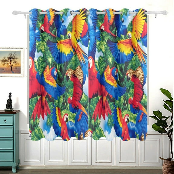 Vibrant Parrots Thermal Blackout Curtains 63x55 Inch 2 Panels Grommet Window Drapes for Bedroom Living Room