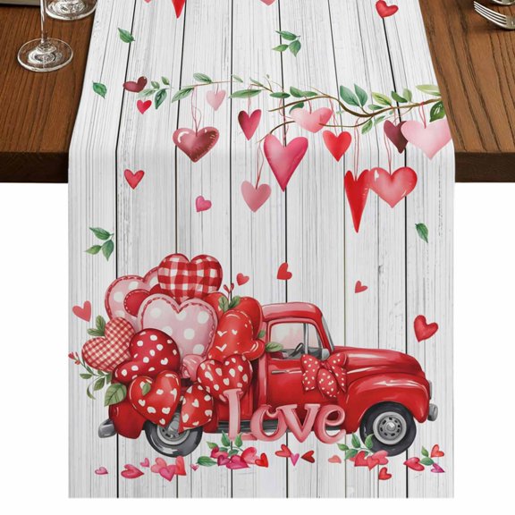 Table Runners 72 Inches Long Dress Scarves, Valentine's Day Farmhouse Kitchen Table Runner, Coffee Tablerunners, Red Love Hearts Car Romantic Grey Wooden 14x72 Inch