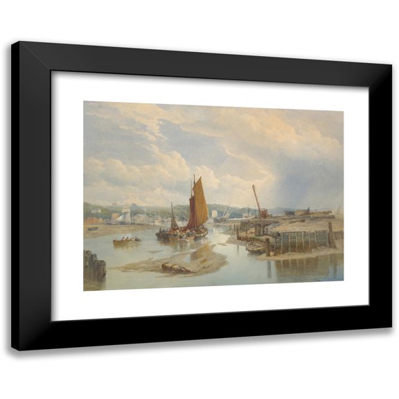 Edward Duncan 14x11 Black Modern Framed Museum Art Print Titled - A Town on an Estuary at Low Tide (1868)