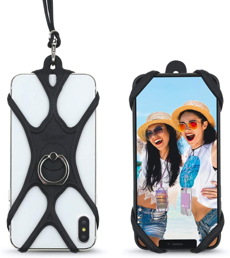 Universal Phone Lanyard Holder and Ring Grip, Silicone Cell Phone Lanyard Neck Strap and Phone Ring Holder Stand Compatible with Most Smartphones - Blue