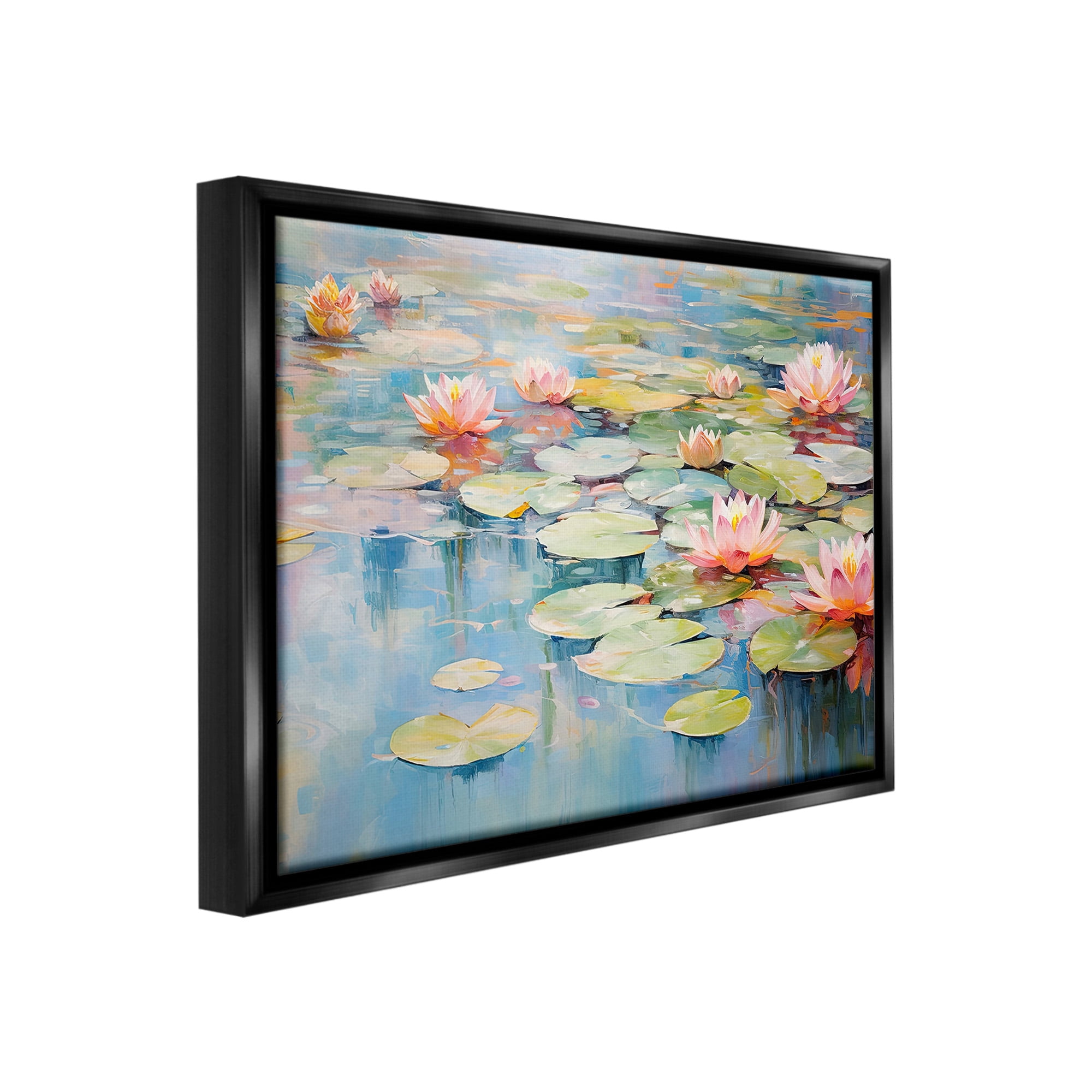 Stupell Industries Modern Lily Pad Painting Landscape Painting Black Floater Framed Canvas Art Print Wall Art, 21 x 17