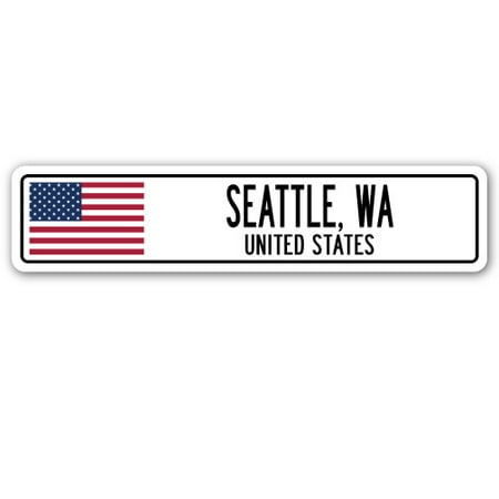 SEATTLE, WA, UNITED STATES Street Sign American flag city country  