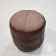 thumbnail image 5 of Round Shaped Goat Leather Handmade Eco-Friendly Brown Pouf - Round Shape Pouf, 16" x 16" x 16", Plain Solid Pouf, Goat Leather Pouf, Recycled Cotton Fill Stuffed Pouf, Leather Seating Pouf, 5 of 7
