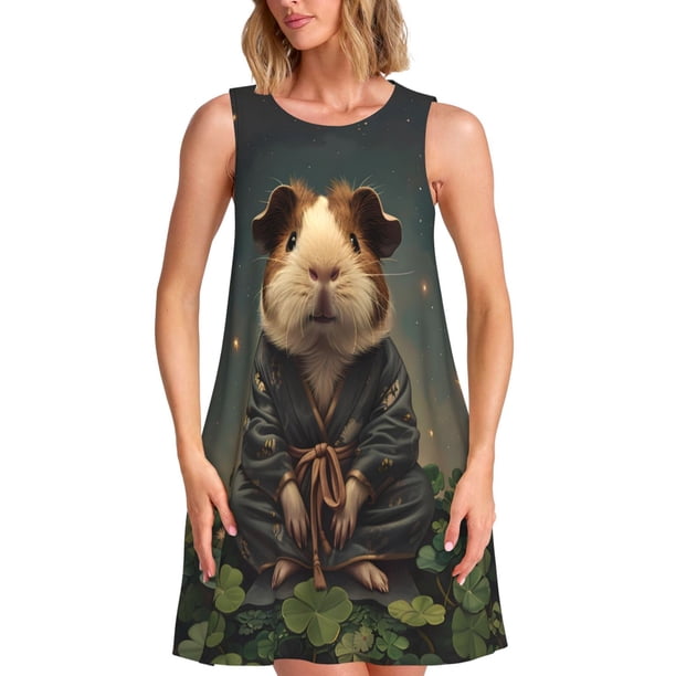 Balery Lotus Leaf Starry Sky Guinea Pig Vestidos de verano para mujer con estampado: vestido holgado sin mangas, vestido playero informal y cómodo para días calurosos.