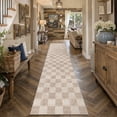 thumbnail image 3 of BERTHMEER 3'x12' Runner Rugs for Hallway Kitchen Entryway Bedroom Bathroom Entrance Geometric Modern Checkered Farmhouse Carpets Non Slip Machine Washable, Brown, 3 of 5