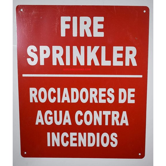 FIRE Sprinkler Sign Bilingual English/Spanish, Engineer Grade Reflective Aluminum Sign (White,Aluminum 12X10)(ref-2022-4)