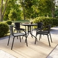 thumbnail image 3 of Flash Furniture 28'' Round Glass Metal Table with Black Rattan Edging and 4 Black Rattan Stack Chairs, 3 of 13