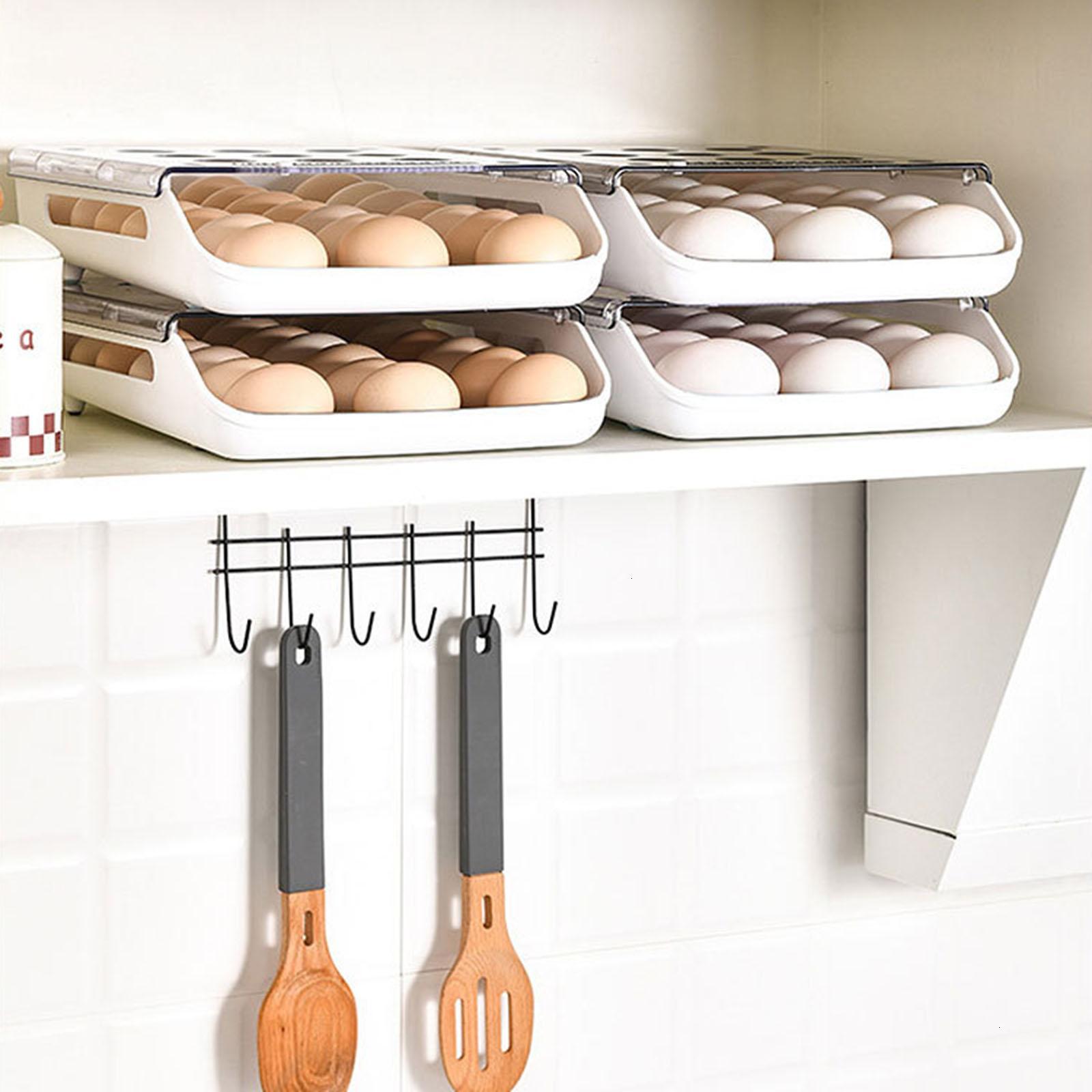 Egg Holder for Refrigerator Automatic Rolling Storage Container Transparent Lid