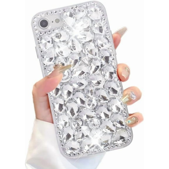 for iPhone SE 2020 Case/iPhone 8 Case/iPhone 7 Case,TPU Soft 3D [Heavy Duty] Stunning Stones Crystal Rhinestone Bling Full Diamond Glitter Shining Cover for Apple iPhone 8/7 4.7 inch