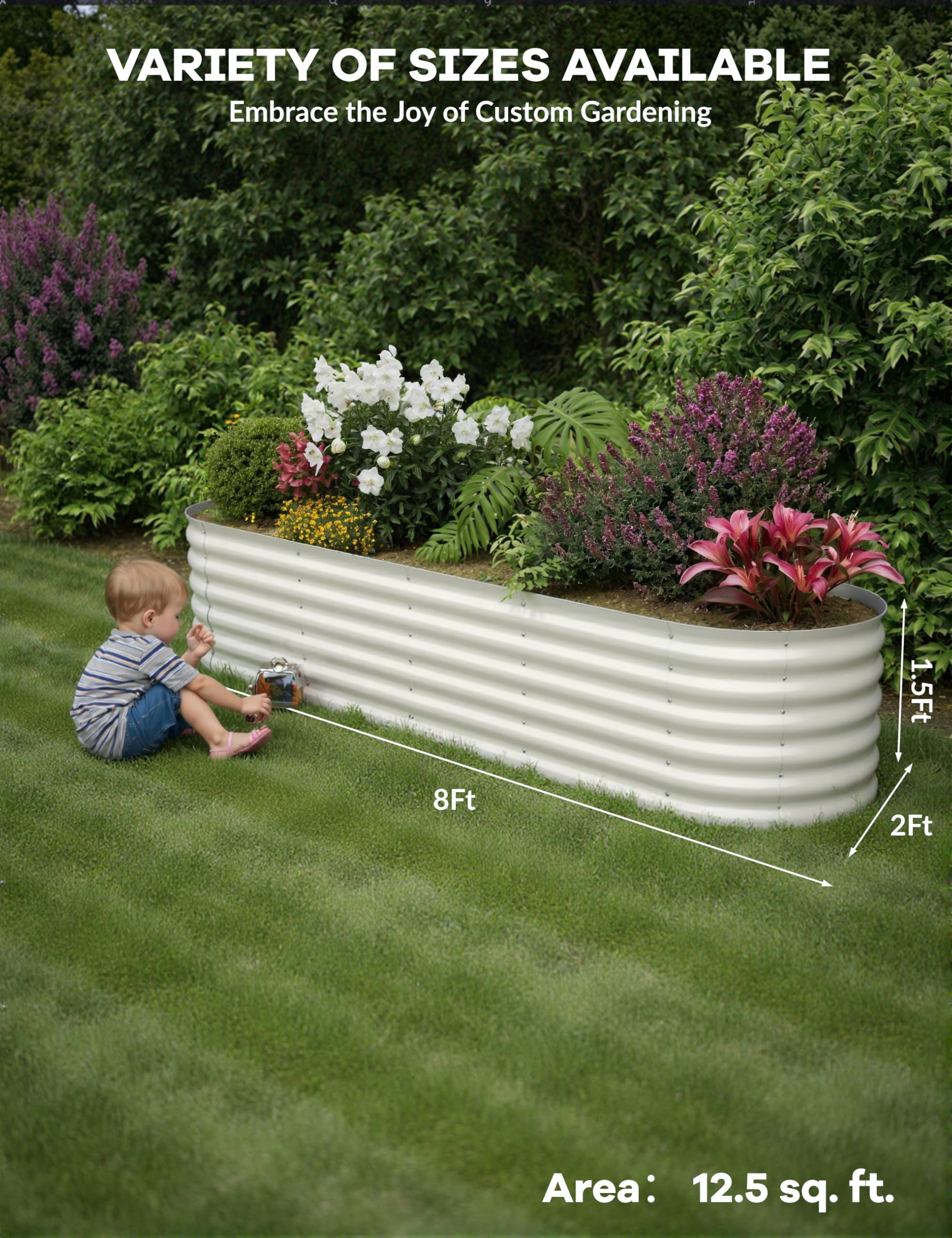 2Pack 8'*2'*1.5' Oval Metal Raised Garden Bed – Heavy-Duty Galvanized Steel Outdoor Planter Box for Vegetables, Flowers & Herbs, Weather-Resistant, Beige