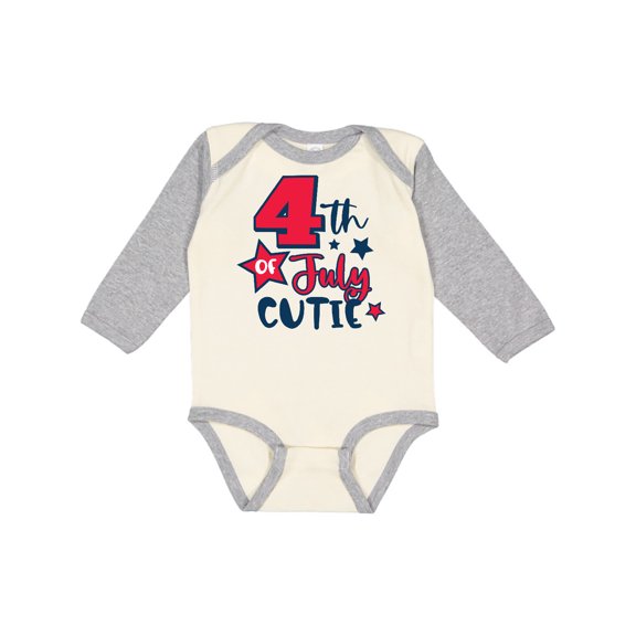 Inktastic 4th of July Cutie with Stars Boys or Girls Long Sleeve Baby Bodysuit