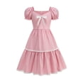 thumbnail image 4 of Glisme Toddler Girls Dress Solid Color Puff Sleeve Square Collar With Bowknot Back To School Lace Trim Tiered Girls Dresses, 4 of 4