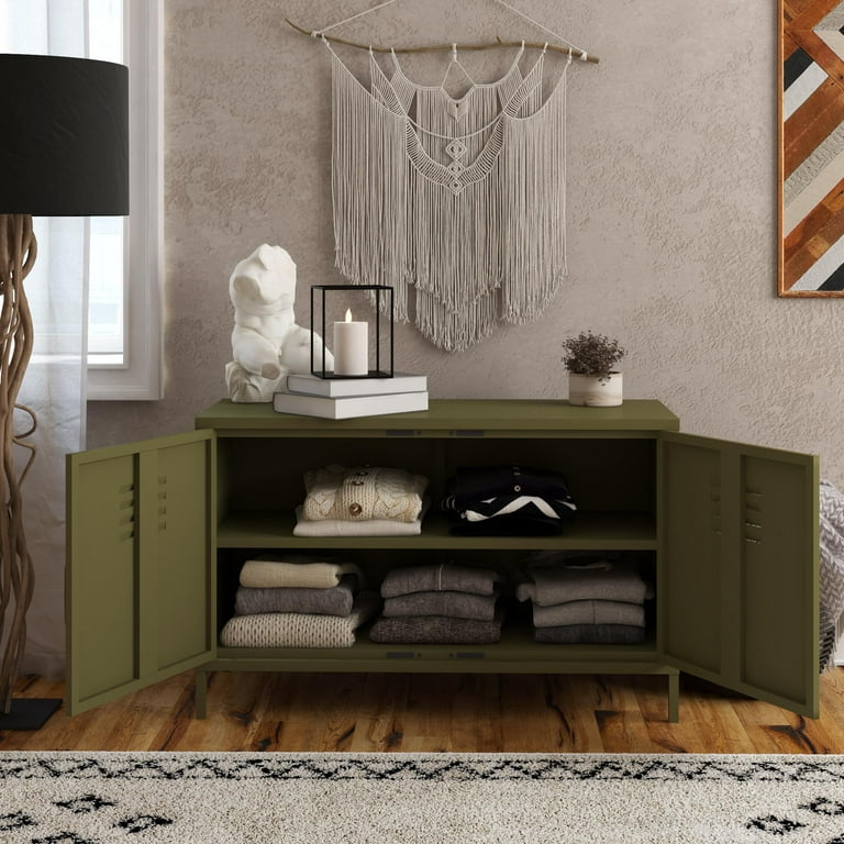 RealRooms Shadwick 2 Door Metal Locker Storage Cabinet, Olive