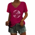 thumbnail image 2 of Women's Short Sleeve T-shirt Women'S Baseball Festival Solid Color Baseball Printed V Neck Short Sleeved Top,Red Women's Short sleeve T-shirt S, 2 of 6