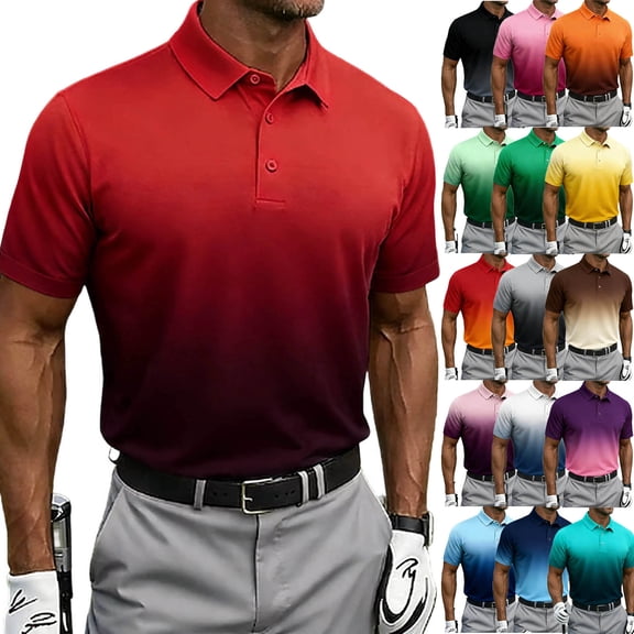 Zekutng Mens T-Shirts Gradient Print Collared Button-Down Shirt,Sizes S-5XL