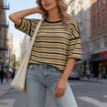thumbnail image 5 of Guluxicc Womens T Shirts Stripe Printed Casual Short Sleeve Tops Crew Neck Summer Y2k Trendy T-Shirts Fashion Streetwear, 5 of 7
