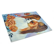 Caroline's Treasures Papillon in the roses Glass Cutting Board Large