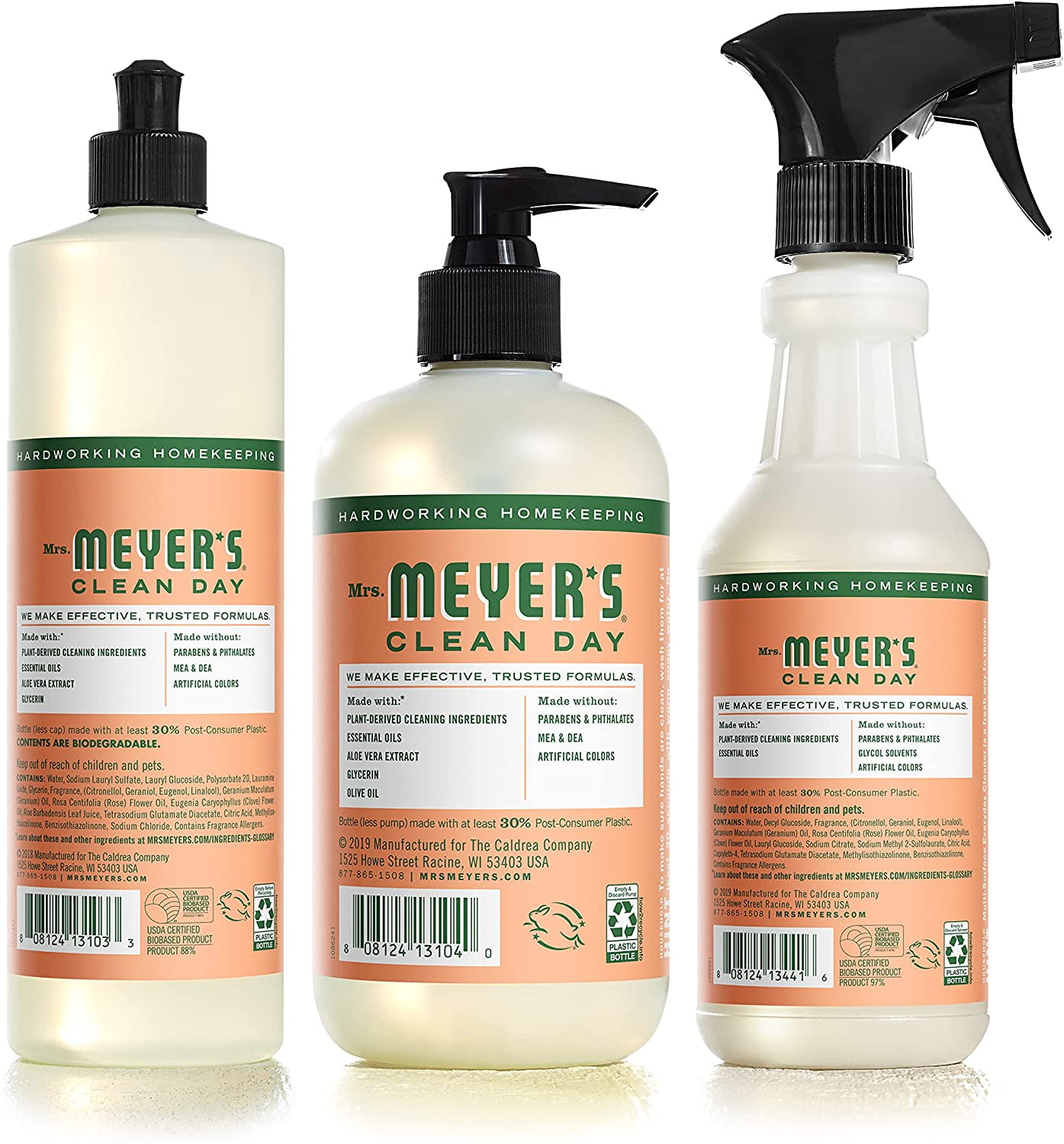 Mrs. Meyer's Geranium Kitchen set, Dish soap, Hand soap, and Multi-surface Cleaner, 1 CT