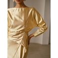 thumbnail image 2 of Yellow Satin Boat Neck Long Sleeve Mermaid Hem Maxi Dress, 2 of 7