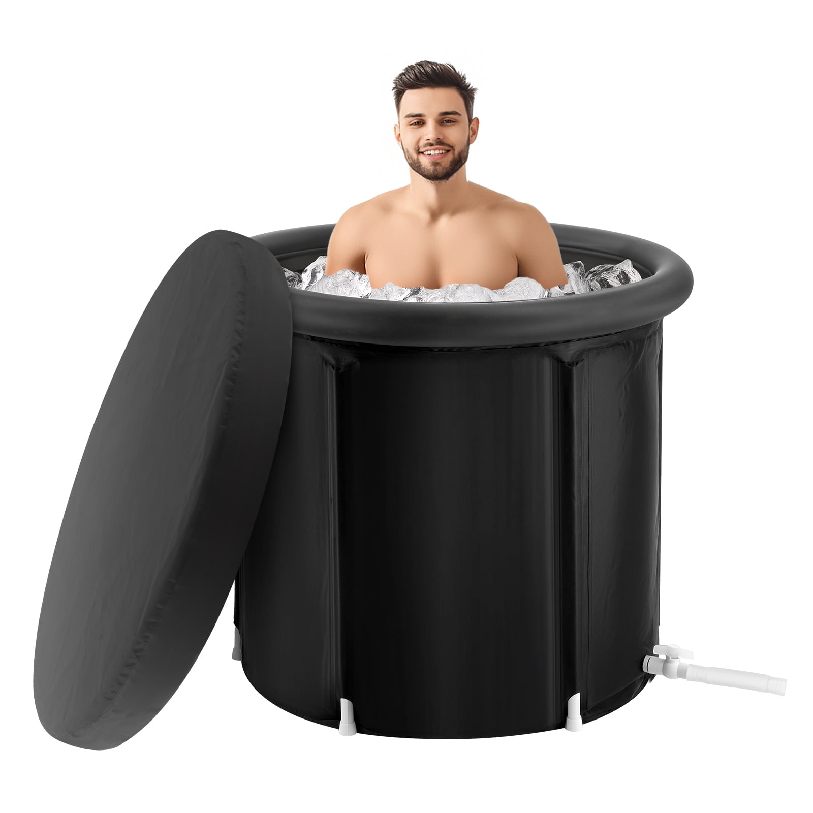 KFFKFF Chilled Water Tub, Athletic Hydrotherapy Equipment, Mobile Exterior Ice Immersion Pool for Recuperation, 98 Gal Inflatable Collapsible Bath with Lid, Domestic Ice Vessel for Mature Individuals