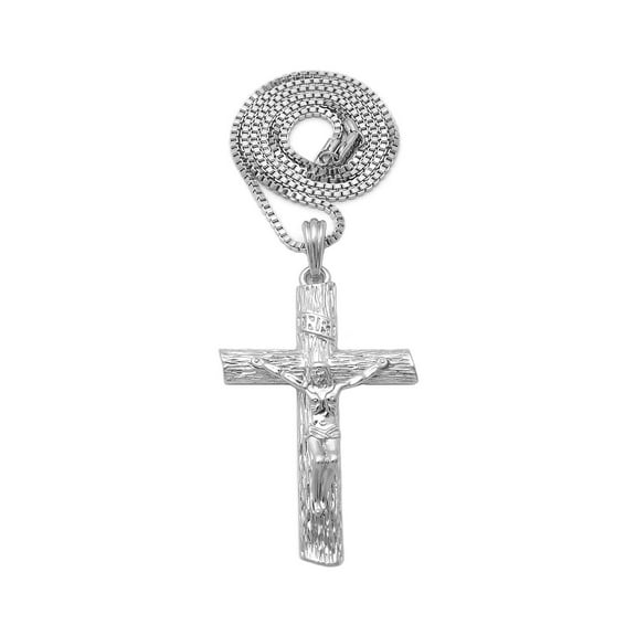 iJewelry2 Silver-tone Crucifix Cross Pendant Box Chain Necklace 16''