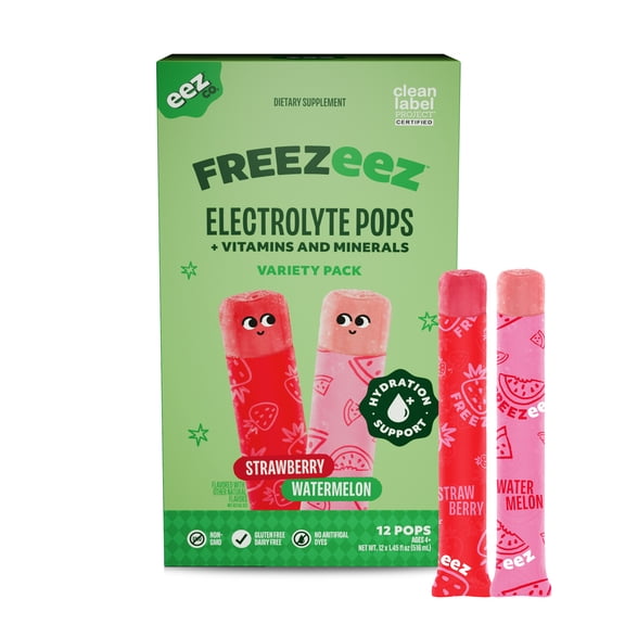 Freezeez Electrolyte Pops - Frozen Hydration Pops for Kids, 12 Count Variety Pack