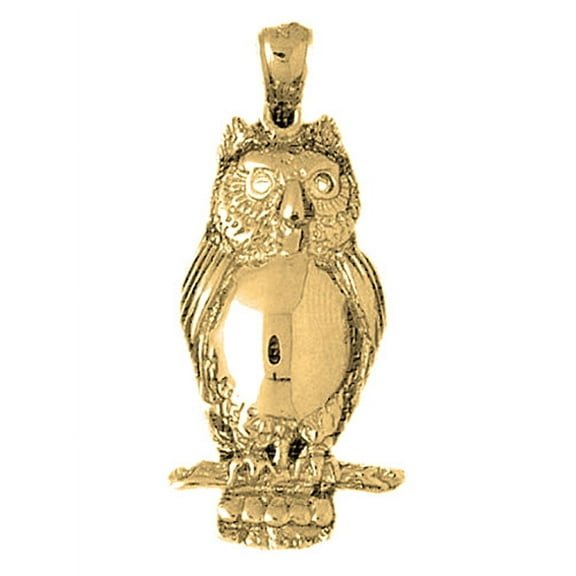 18K Yellow Gold Owl Pendant - 40 mm