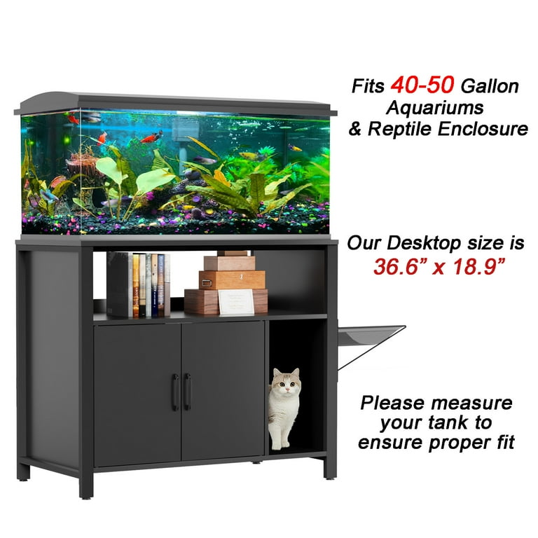 40-50 Gallon Fish Tank Stand with Hidden Litter Box Cabinet and