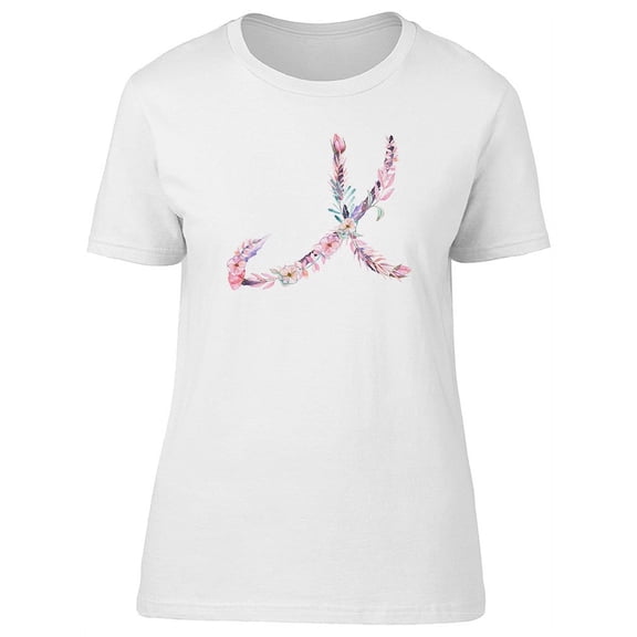 Cute Floral Watercolor Letter X T-Shirt Women -Image by Shutterstock, Female Large