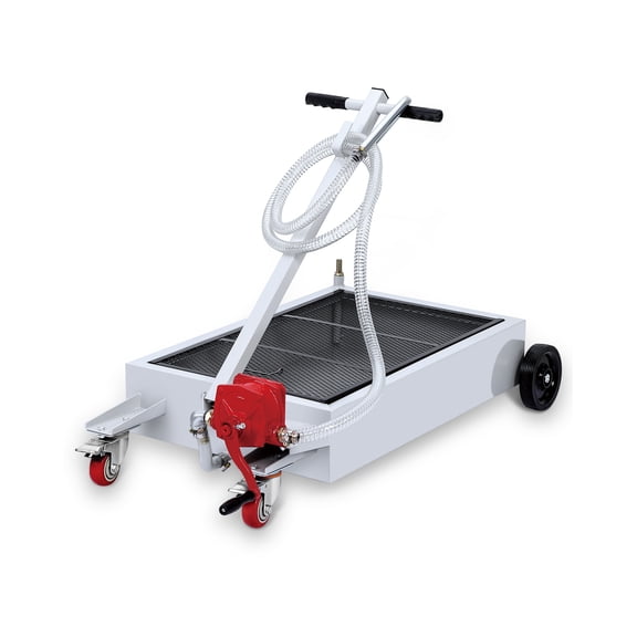 Low Profile Oil Drain Pan, 15 Gallon Capacity, Rolling Oil Drain Pan with Manual Pump, 7.2 ft Hose & T Folding Handle, Leak-Proof & Corrosion-Resistant, Fit for Cars, SUVs, Trucks, ATVs