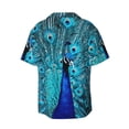 thumbnail image 5 of KLL Beautiful Blue Peacock Print Men's Shirt Short Sleeve Button Down Summer Cuba Beach Shirts- 4X-Large, 5 of 5