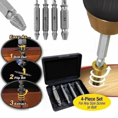 4pcs Stripped Screw Removers Damaged Screw Extractor and Remove Set Easily Remove Stripped Made From HSS Steel or Alloy Steel (Best Way To Remove Steri Strips)