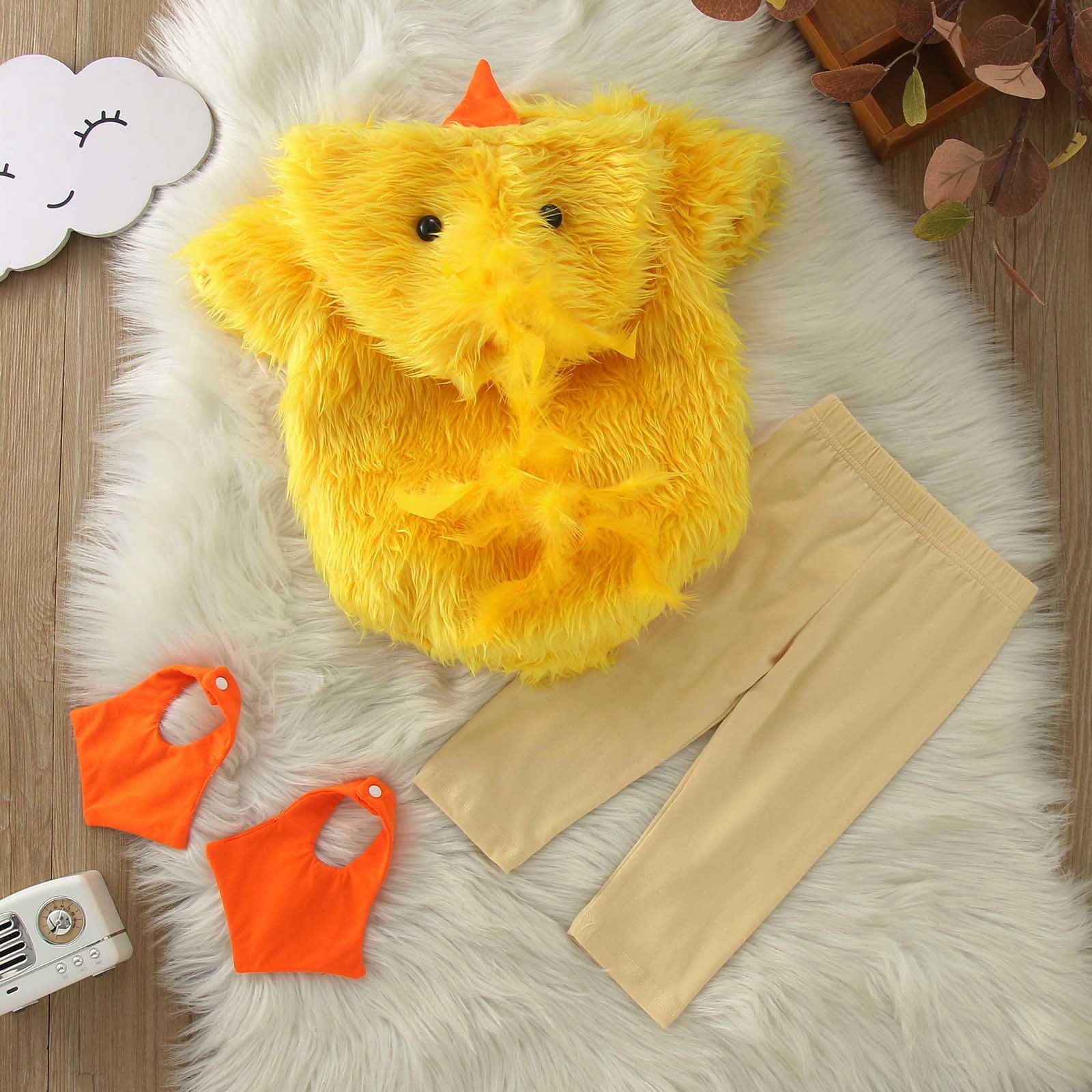 Mepaouo Toddler Chicken Cosplay Outfit Clothes Baby Boy Girl Halloween Pumpkin Romper Bodysuit Dress up Set 3-6M