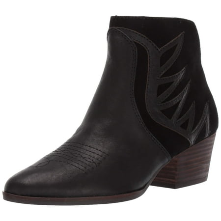 Lucky Brand Idellina Leather Western Black Leather Pointed Toe Cowboy Bootie
