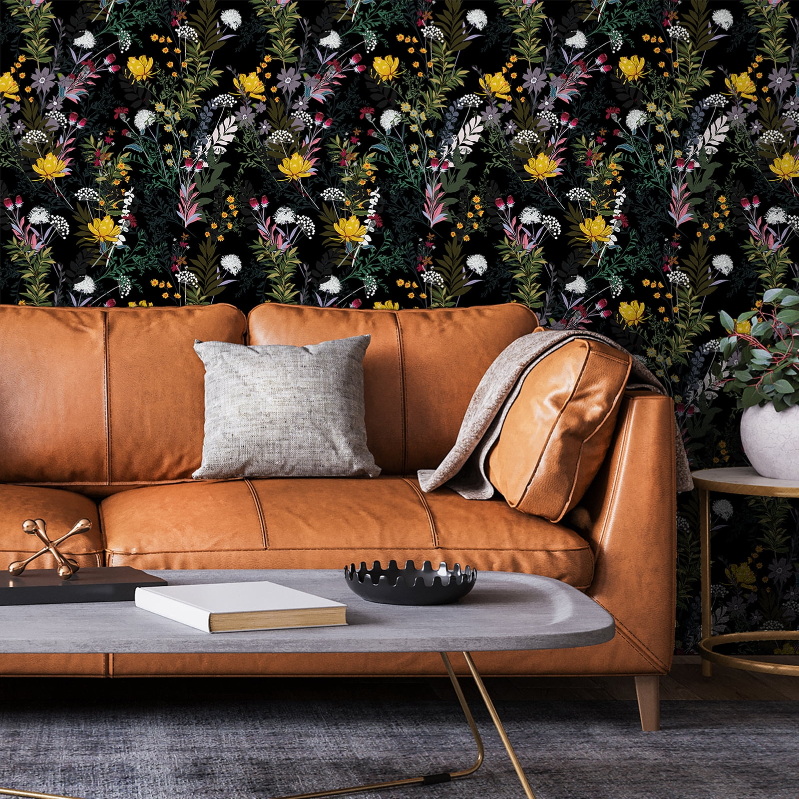 VEELIKE Dark Meadow Flowers Floral Peel and Stick Wallpaper Vintage Floral Wallpaper Mural Prepasted Removable Wallpaper 17.7''x354'' Vinyl Contact Paper Decorative for Bathroom Walls Cabinets Shelves